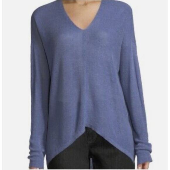 Eileen Fisher Blue Linen Blend Long Sleeve V-Neck Sweater Sz S - Picture 1 of 6